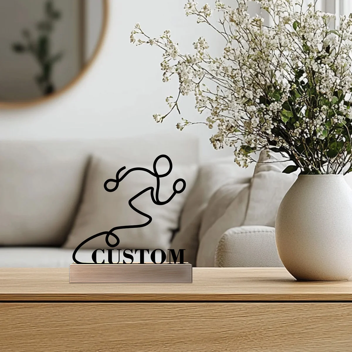 1pc Fashion Running Expert Nome personalizzato Statua di latta Ornamento in metallo Scultura in ferro Figurina artistica con base in legno Tavolo per la casa