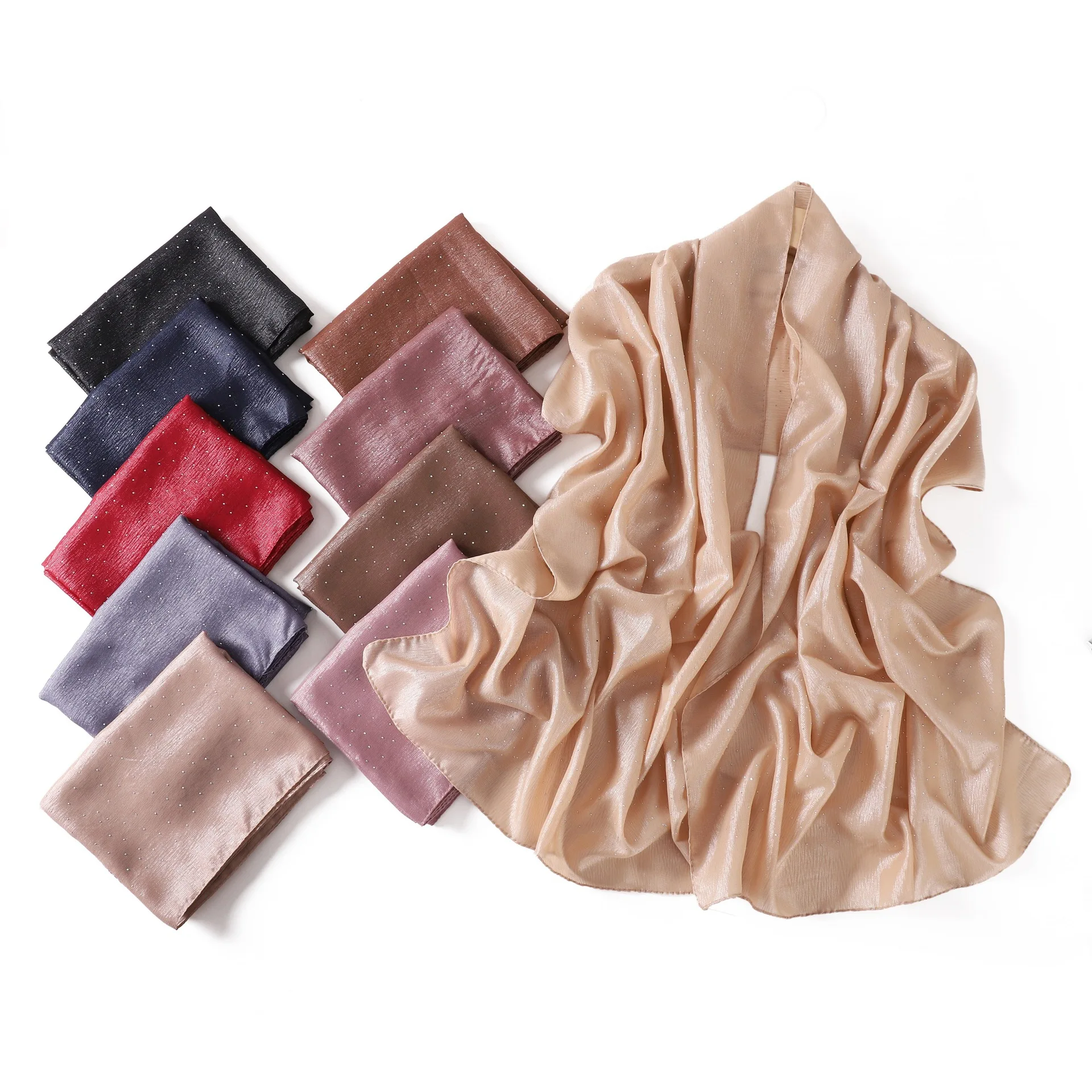 

Fashion Crinkle Full Diamond Hijab Muslim Premium Imitation silk Scarf Shimmer Rhinestone Women Long Shawl Headscarf Foulard New