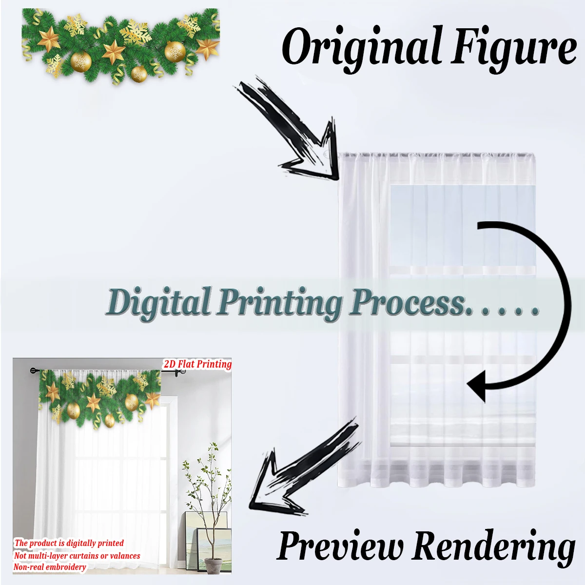 ستارة شفافة مطبوعة مسطحة لعيد الميلاد مع زخرفة ندفة الثلج على شكل كرة نجمة عيد الميلاد لغرفة المعيشة وغرفة النوم وحفلات العطلات