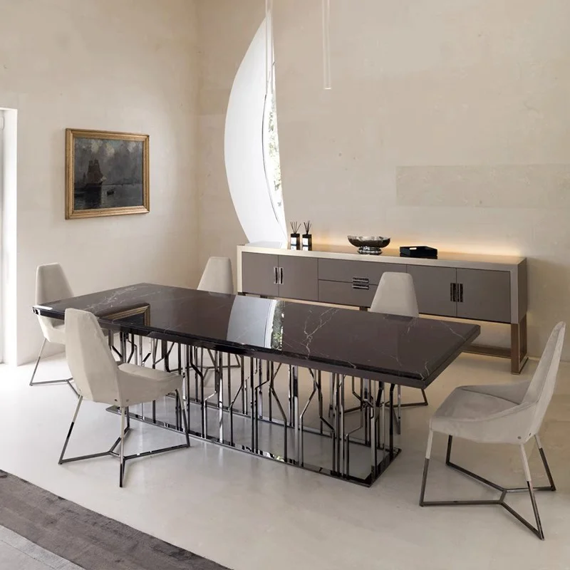 

Высококачественный светлый роскошный обеденный стол и стулья 2023, новый мраморный рабочий стол, натуральный прямоугольник