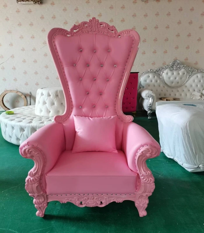 

Wholesale Factory Price Luxury Pink Royal King Queen Throne Synthetic Leather Wedding Events Banquet Hotel Bar
