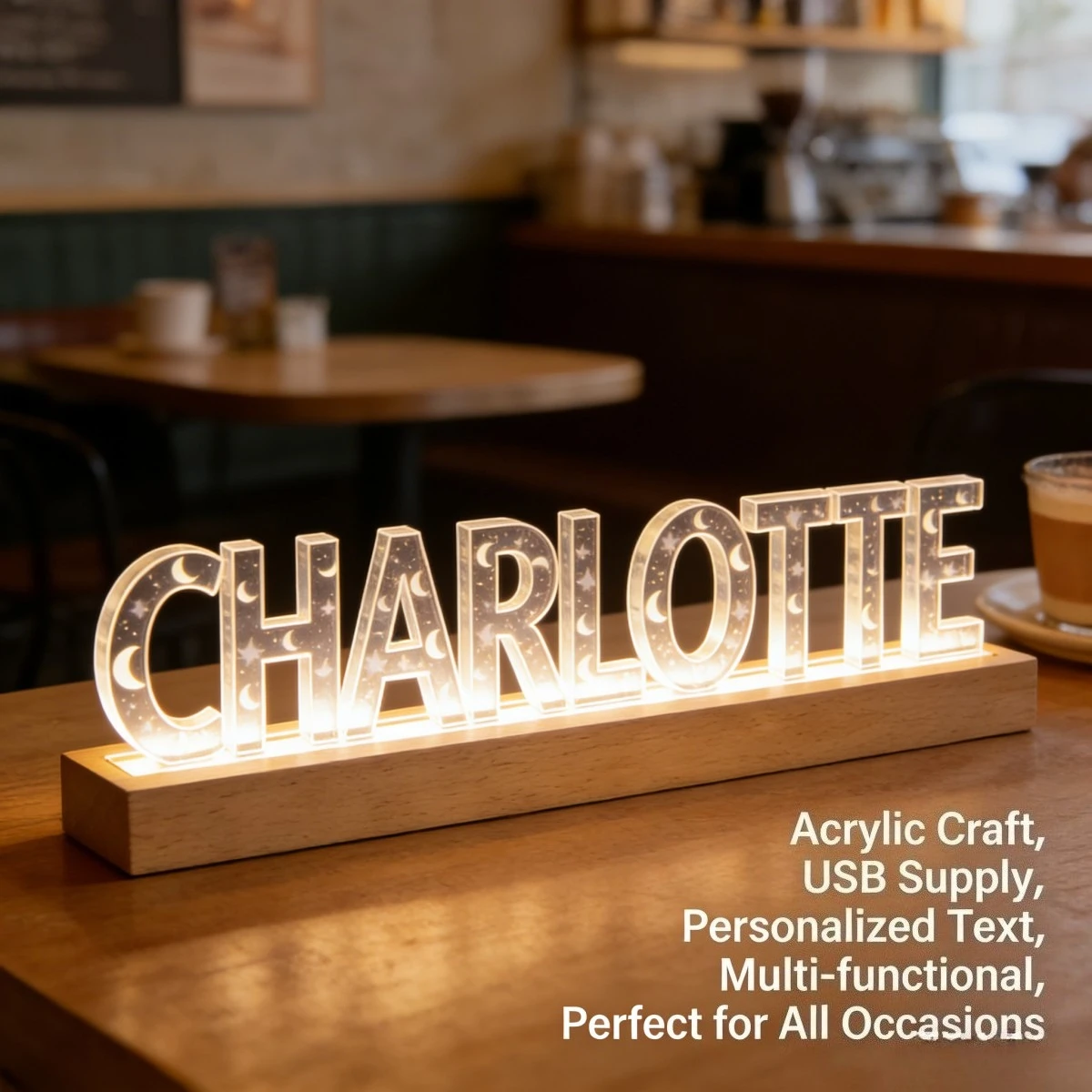 1pc Custom Name Acrylic LED Night Light for Kids, Custom Name Decor Lamp for Valentine's, Floral Warm White Lamp with Wooden Ba