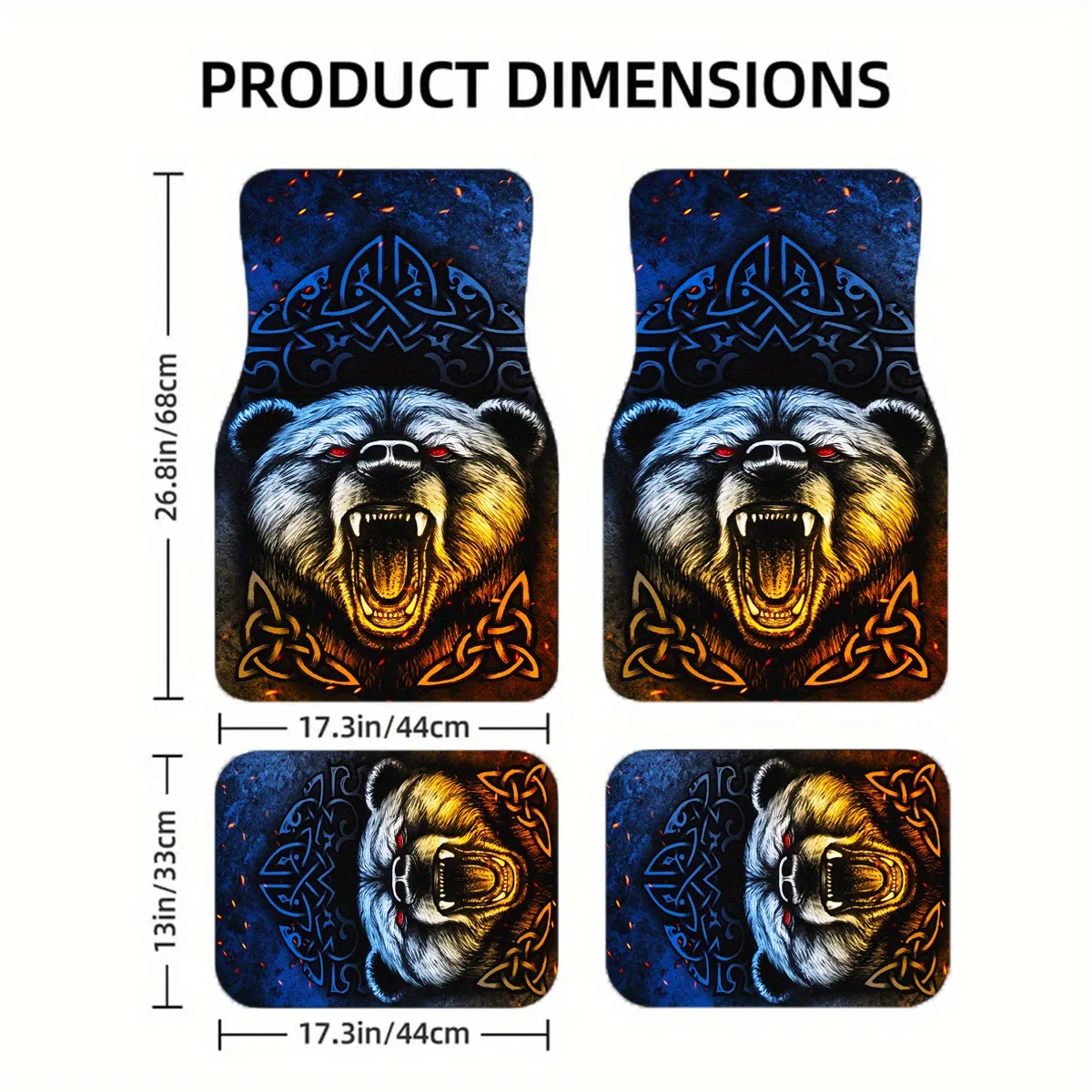 4pcs Cool Roaring Black Bear Pattern Fashion Art Mats, For All Seasons, Comfortable And Durable, Suitable For Most Front And Rea