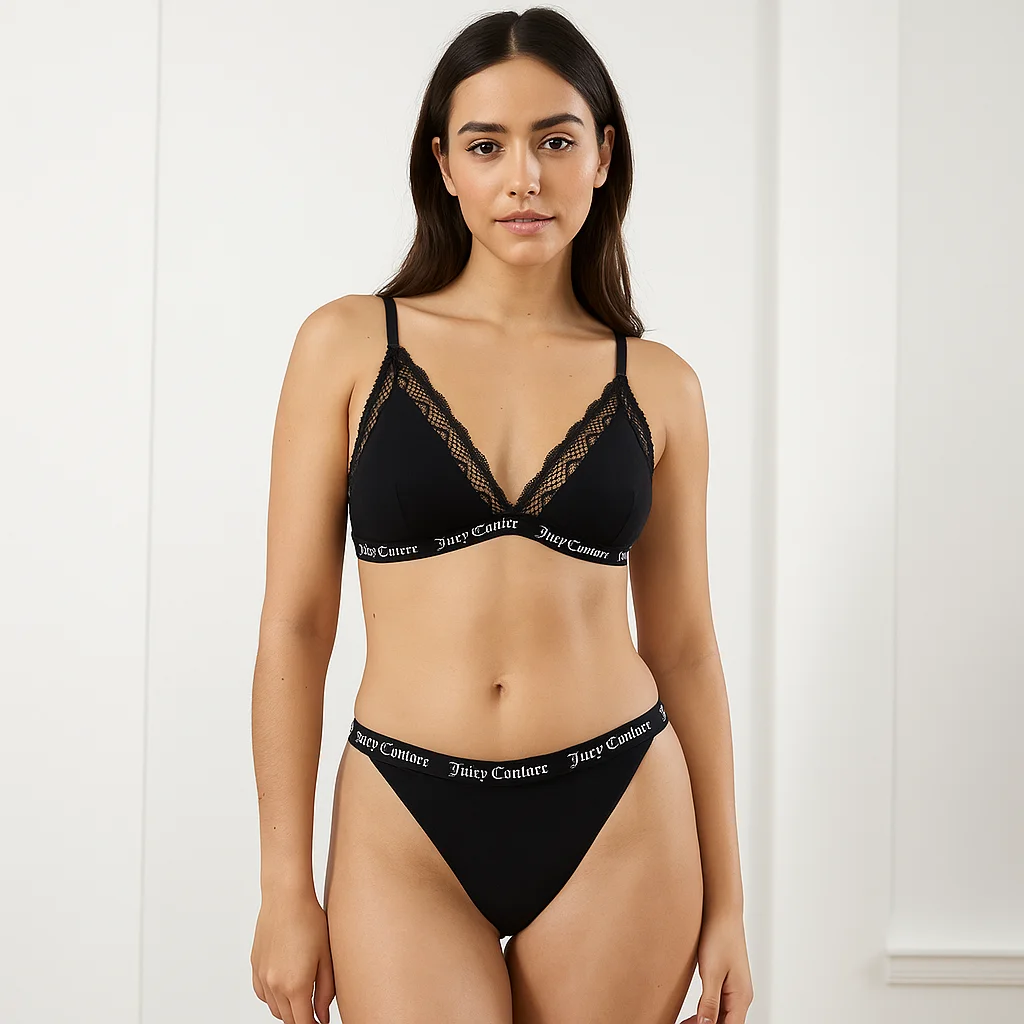 Dames sexy ondergoed Juicy Couture-stijl kanten bh's slipje set riem top hoge elastische driehoekige cup lingeriesets voor dames