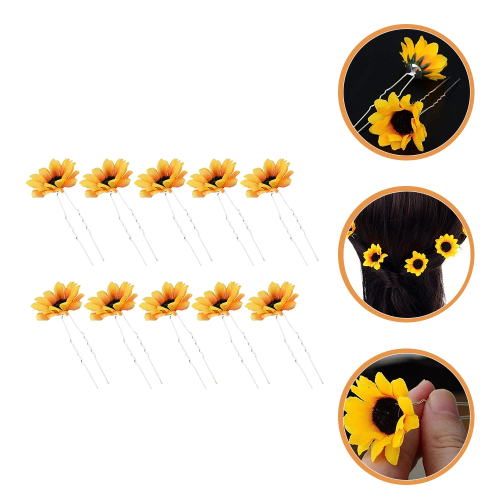 

10pcs Hair Accessories Women Sunflower Pins Bridal Wedding Iron Decorations Style Long Short Hair Straight Curly Beach Party