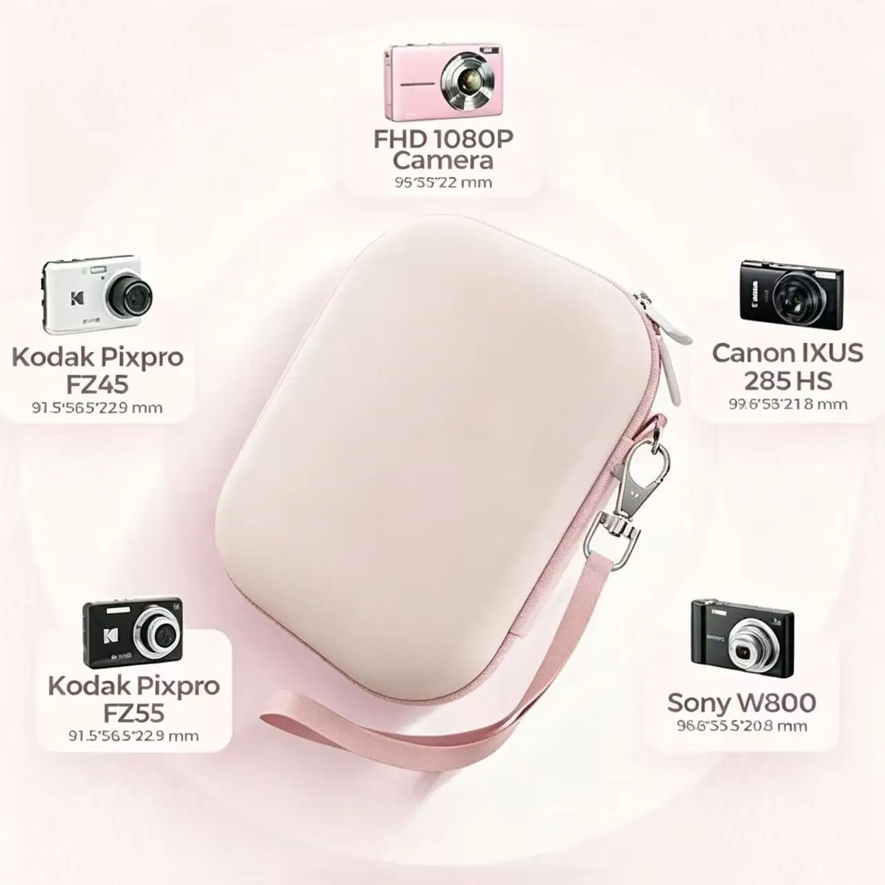 Camera Case for Digital Camera, For Samsung/Canon/Sony/Nikon Digital Cameras，SD Card Storage Travel Carry Cute Case Bag Pink