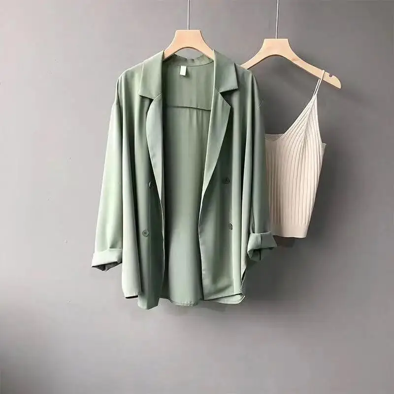 Odzież damska Długi rękaw Jednolity kolor Karbowany Luźny Elegancki Moda Casual Koreańskie Marynarki Wiosna Lato Cienkie Temperament Topy