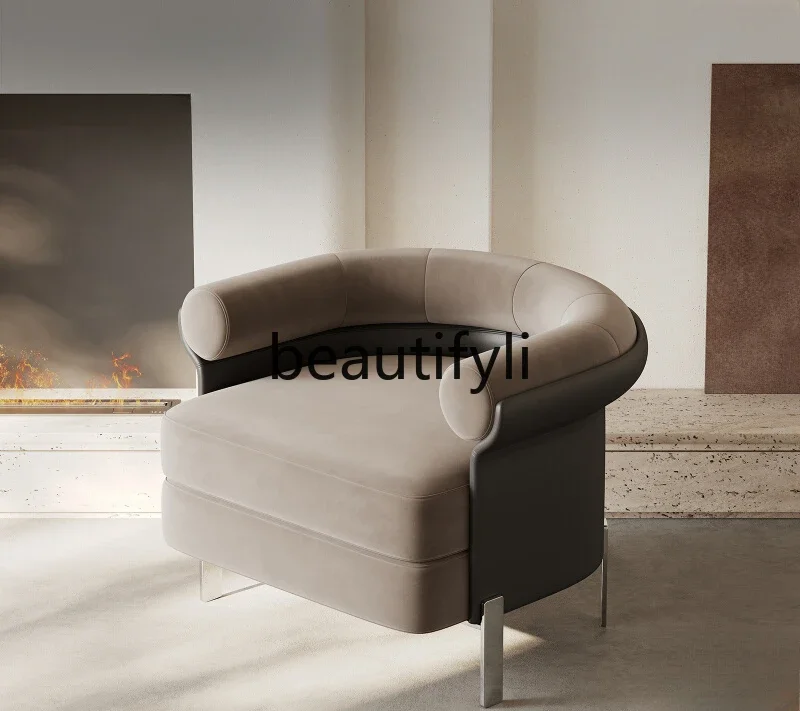 

Italian minimalist single sofa chair leather designer light luxury reading negotiation leisure chair