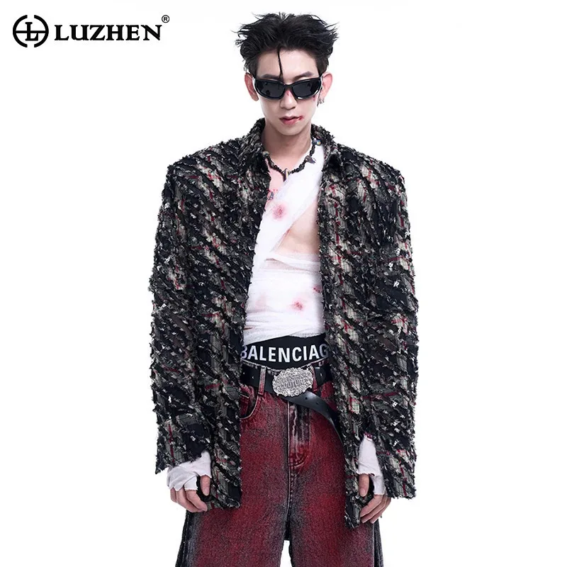 

LUZHEN Detachable Sleeve Long Sleeved Shirts Burr Patchwork Design Personalized Trendy Streetwear American Men Tops 2024 LZ5039