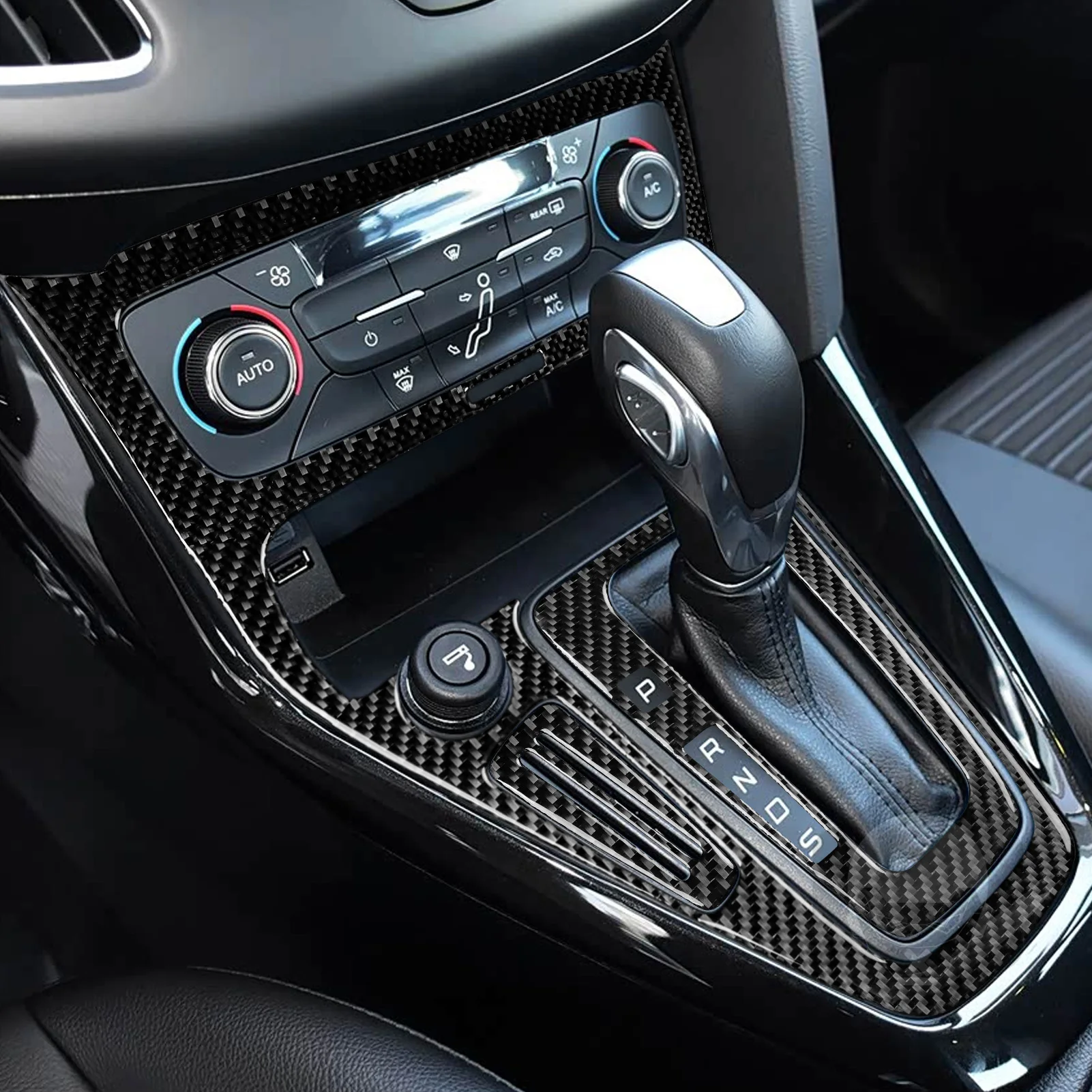 For Ford Focus SE RS ST 2015-2018 Carbon Fiber Center Console Gear Shift Air Vent AC CD Lift Trim Set Car Accessories Sticker