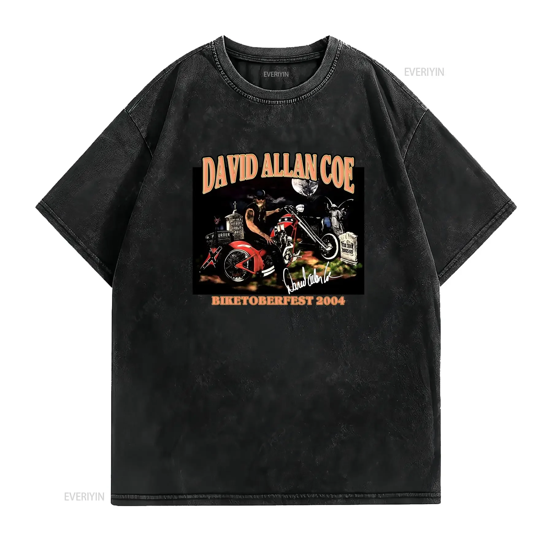 Vintage Biker David Allan Coe Biketoberfest 2004 Motorcycle Gothic Print Casual T Shirt vintage Washed Slightly Comfortable