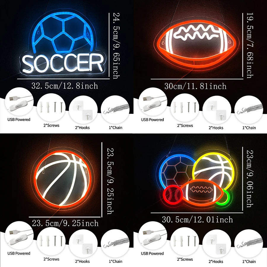 Five Ball Combination Neon Sign For Wall Decor, Led Neon Light Up Signs For Bedroom,Living Room,Game Room,Man Cave,Gym Decor
