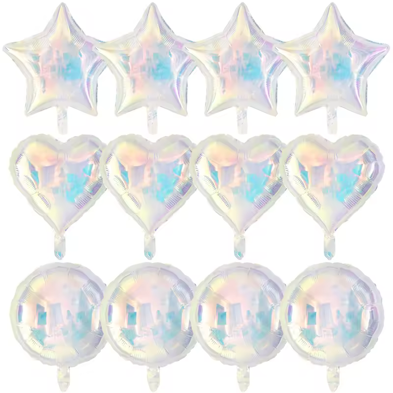 子供用の透明なレーザーフォイルバルーン,ヘリウム気球,星とハート,誕生日パーティー,ベビーシャワー,クリスマスデコレーション,3個,12個