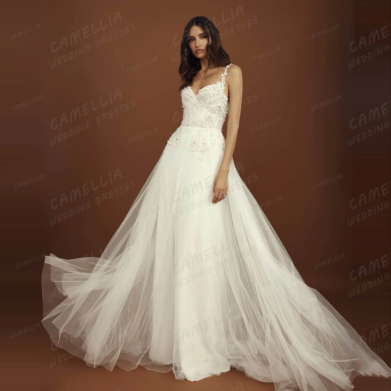 

Simple V Neck Lace Wedding Dresses Women's A Line Sweetheart Bridal Gowns Elegant Tulle Backless Vestidos De Novia Customized