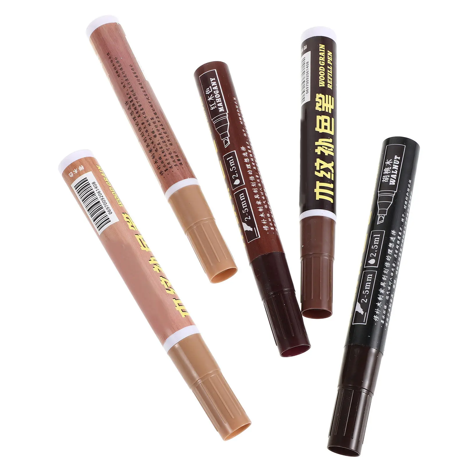 

5pcs Wood Furniture Scratch Repair Pens 5 Colors Touch-Up Marker Pens for Cabinet Table Cracks Paint Chips Quick Restoration