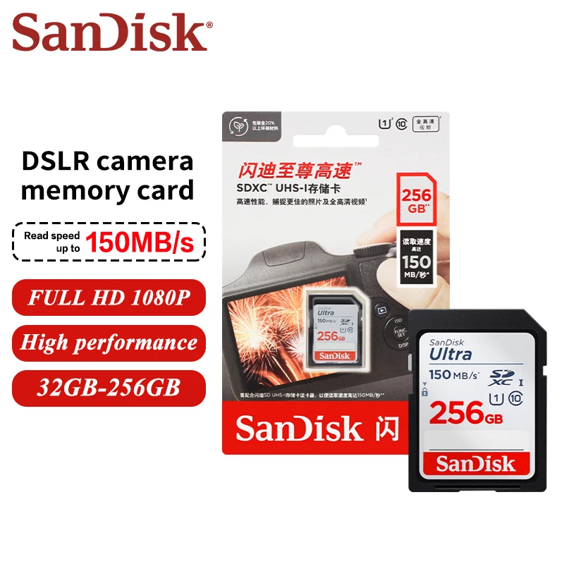 SanDisk Ultra SDHC SDXC UHS-I Memory Cards C10 U1 32GB 64GB 128GB 256GB Read Speed Up to 150MB/s Waterproof For Camera HD Video