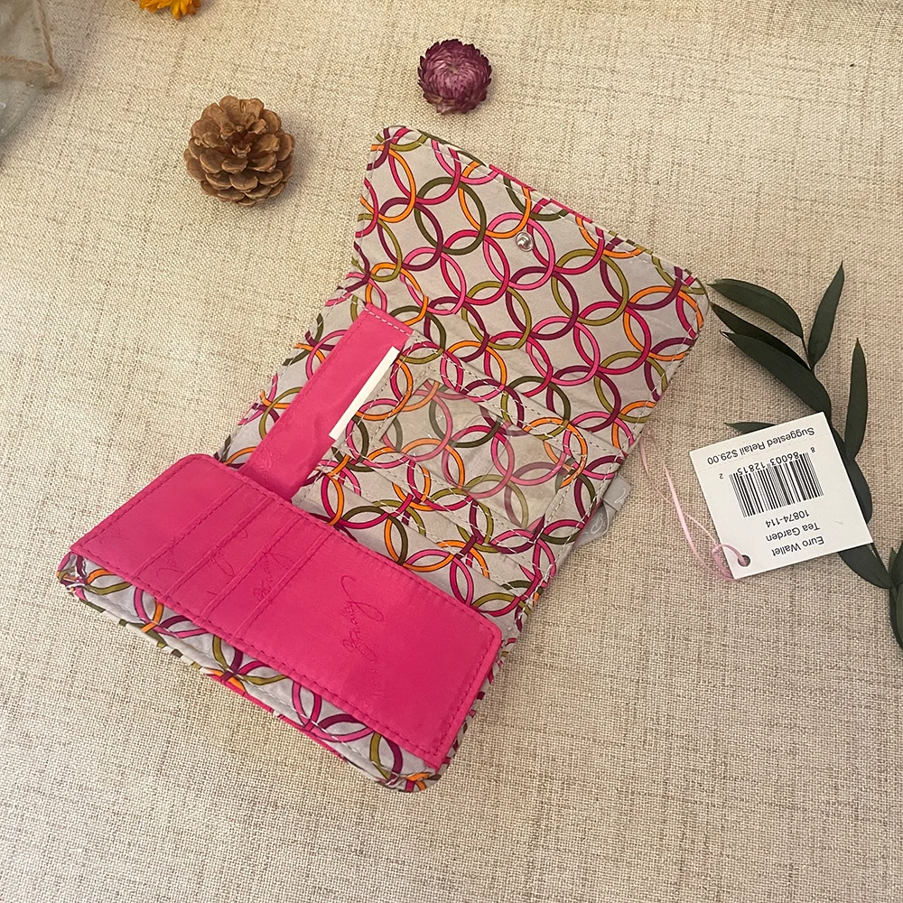 VB-cartera pequeña de algodón con estampado ecológico para mujer, monedero plegable para tarjetas