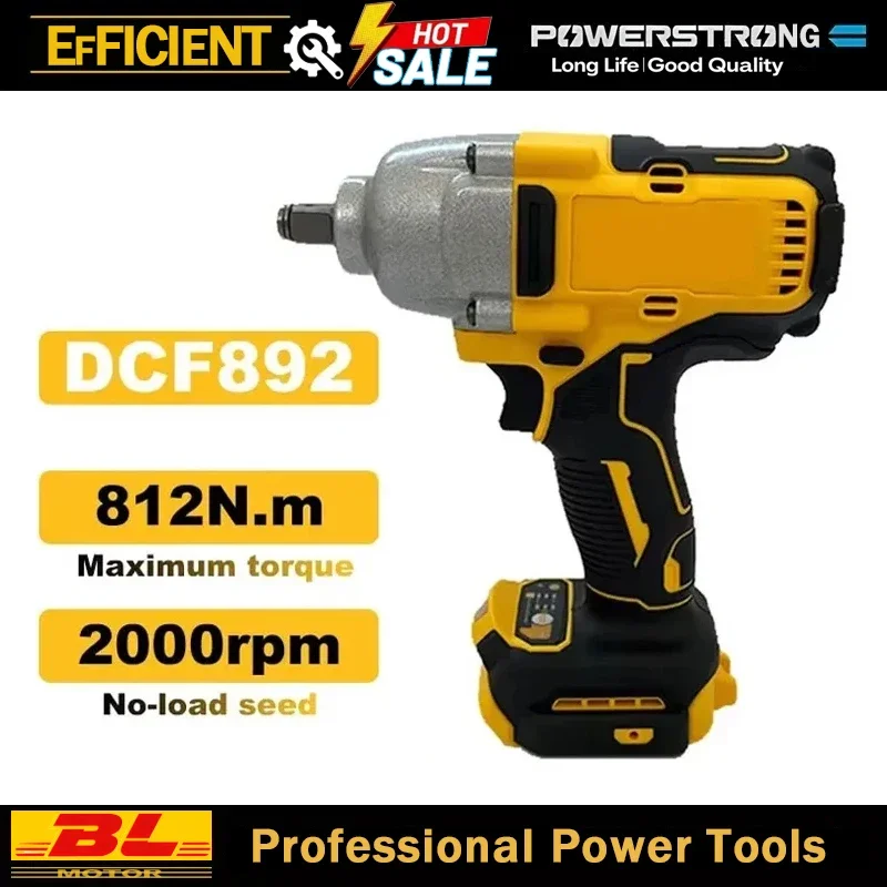DCF892 812N.m Brushless Electric Wrench 1/2 Inch Cordless Impact Driver High Torque Three Speed Auto Repair PowerTool Fit Dewalt