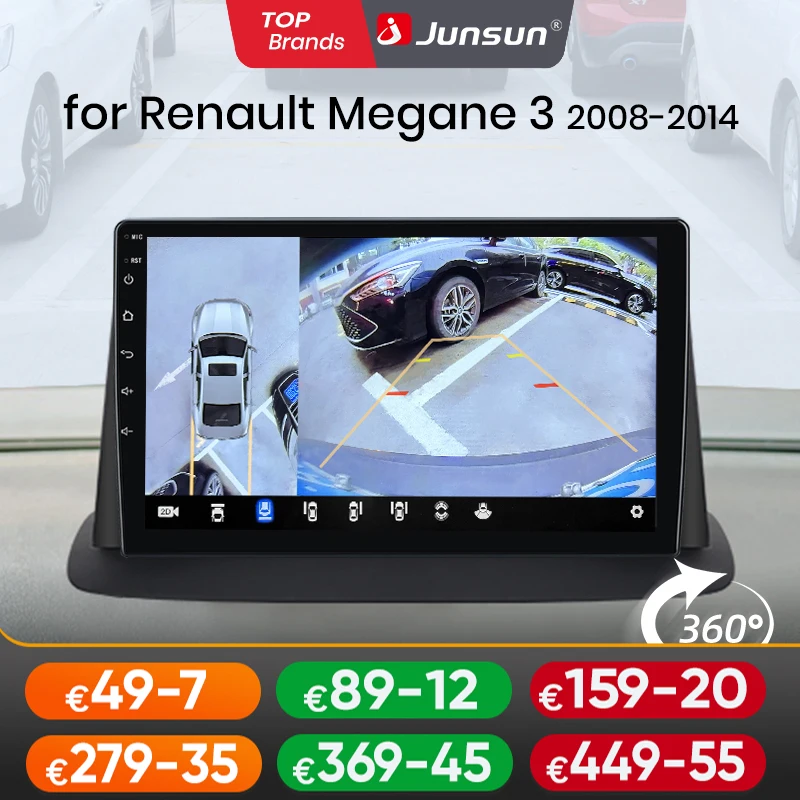 Junsun Qualcomm 8-Core 360° Panoramic Camera CarPlay Android Auto Car Radio for Renault Megane 3 Fluence Samsung SM3 2008-2014
