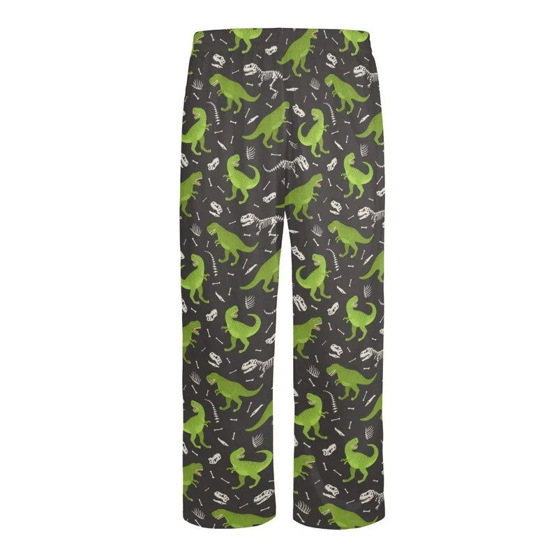 Dinosaur Print Casual Pants Cartoon Green Tyrannosaurus Rex Dinosaur Skeleton Pattern Loose Elastic Waist Casual Home Pants