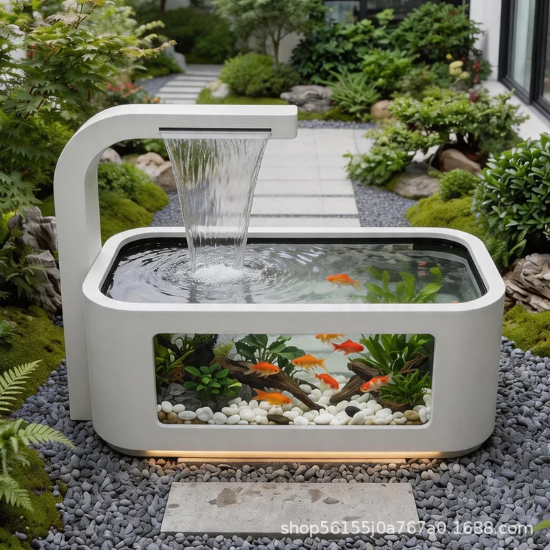 Outdoor Garden Flowing Water Landscape Pool, Aluminum Stainless Steel Stacked Waterfall, Indoor Balcony Recirculating Ecological