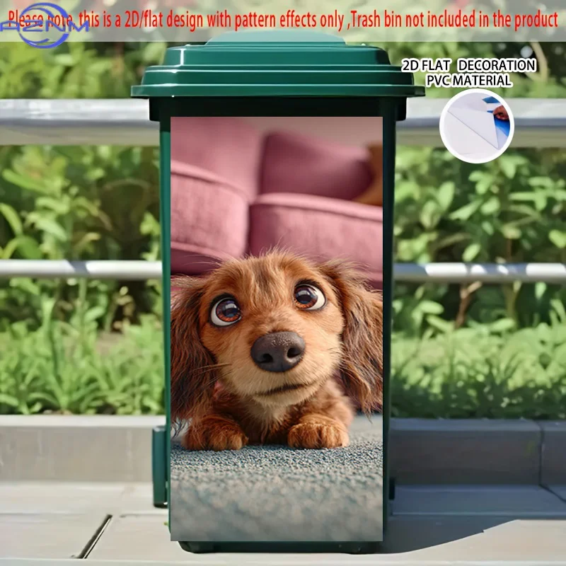 2D Flat Printing 1pc 2D Pattern Printed Kitchen Trash Can Sticker xcm Cute Puppy Close-Up Themed Kitchen Home Decor Wallpaper