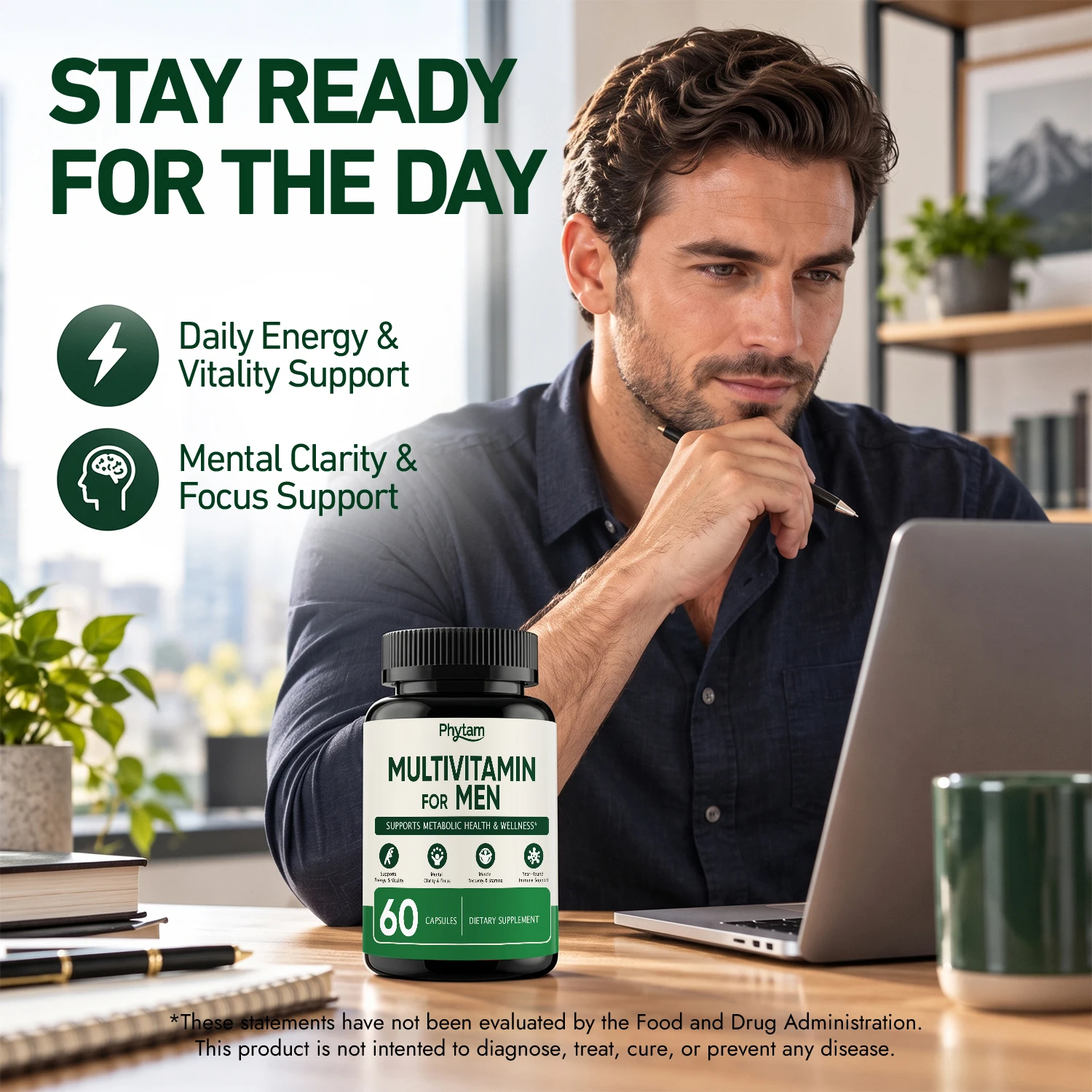 Multivitamin for Men Capsules 60 Count Vitamins Minerals Botanical Blend Saw Palmetto Lutein Lycopene Daily Dietary Supplement for Men Wellness
