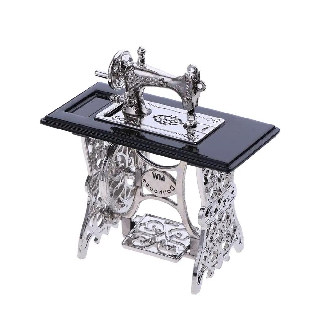All-metal Miniature Sewing Machine Retro 1 12 Scale Doll House Accessory for Furniture Decor Scene