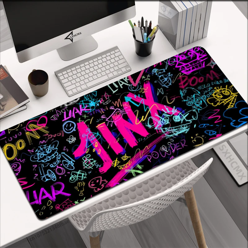 Premium Rubber Mouse Pad Arcane League of Legends Jinx Mousepad Laptop Colorful Graffiti Anime Girl Extended Gaming Keyboard Pad