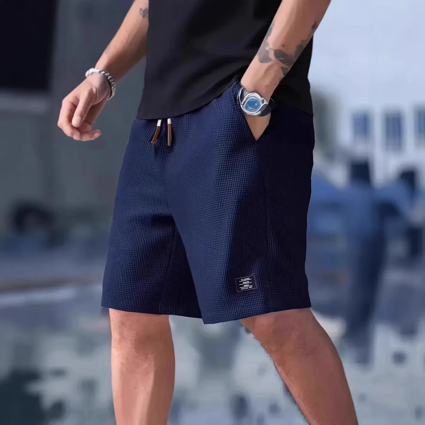 Men's Summer Casual Sports Shorts Plaid Checkered Loose Knee Length Shorts American Fashion Sports Street Shorts