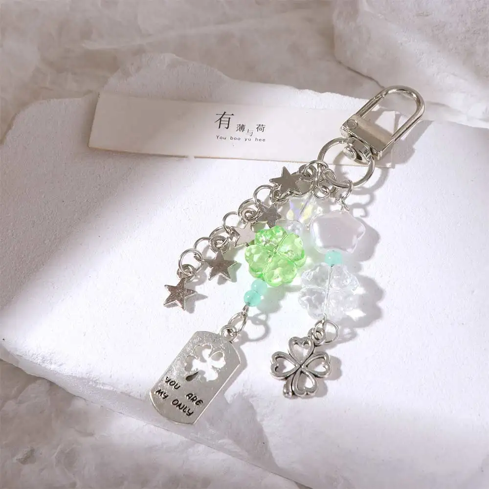 INS Star Four-Leaf Clover Bag Charm Acrylic Lucky Leaves Phone Charm Pendant Hook-up Cute Lanyard Chain Accessory Student
