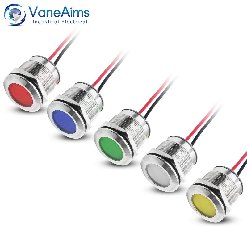 2pcs 22mm Waterproof IP67 LED Indicator Light DC/AC 3-48V Metal Pilot Warning Lamp Red Yellow Green Blue for Marine Dashboard image 2
