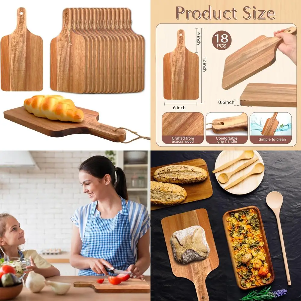 

Bulk Acacia Wood Cutting Boards - 18 Piece Set with Handles, Ideal for Kitchen, Pizza, Bread, Cheese, Charcuterie Boards