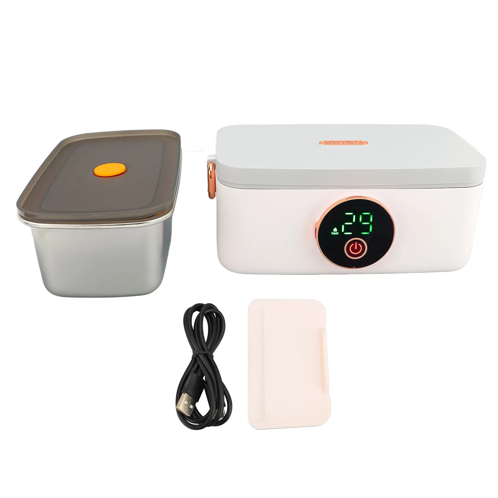 

Lunch Warmer Box Stainless Steel Liner Indicator Light Design Cordless Heated Lunch Box USB Rechargeable Portable for Office
