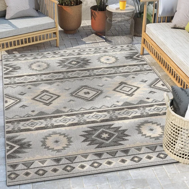 

Woven Dorado Mamba Beige/Grey Tribal Southwestern High-Low Indoor/Outdoor 7'10" x 9'10" Area Rug