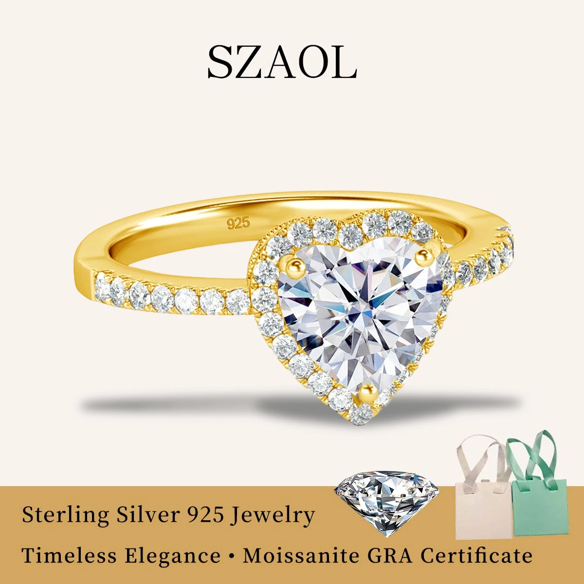 

Plated 18K White Gold 1CT Heart Moissanite Women's Ring for Girlfriend S925 Silver Laboratory Certified Diamond High-end Jewelry