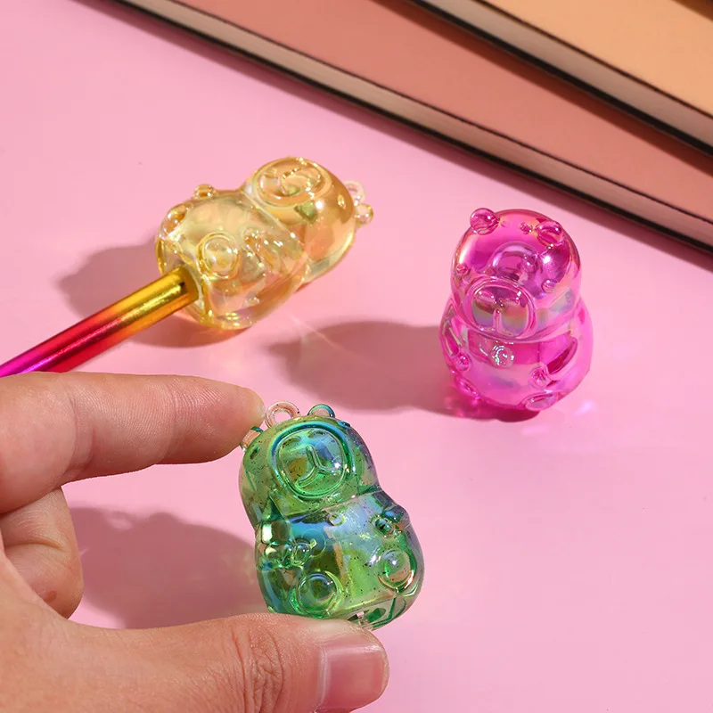 Cute Cartoon Capybara Pencil Sharpener Transparent Acrylic Student Stationery Keychain Decor Portable Manual Pencil Cutter