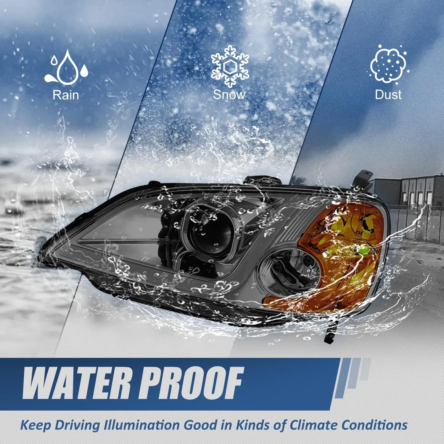 مجموعة المصابيح الأمامية متوافقة مع 2001 2002 2003 Honda Civic Sedan Coupe، استبدال المصابيح الأمامية DRL ثلاثية الأبعاد LED، عدسة مدخنة Amber C #6