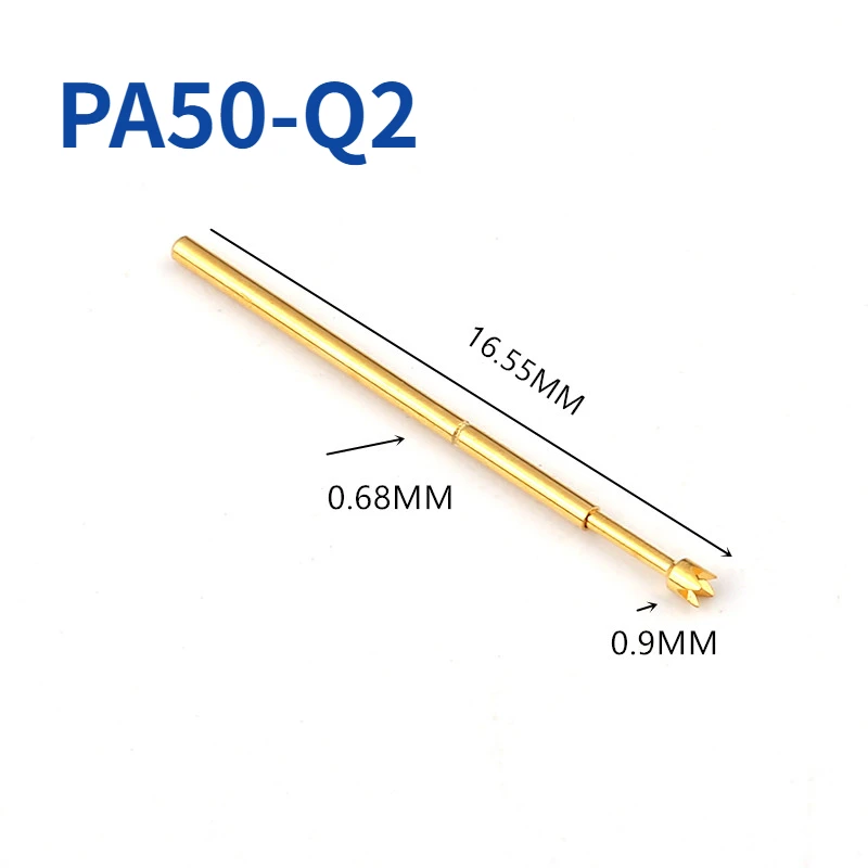 

100PCS Gold-plated Spring Test Needle PA50-Q2 Four Claw Plum Blossom Head 0.68mm Outer Diameter 16.55mm PCB Spring Probe