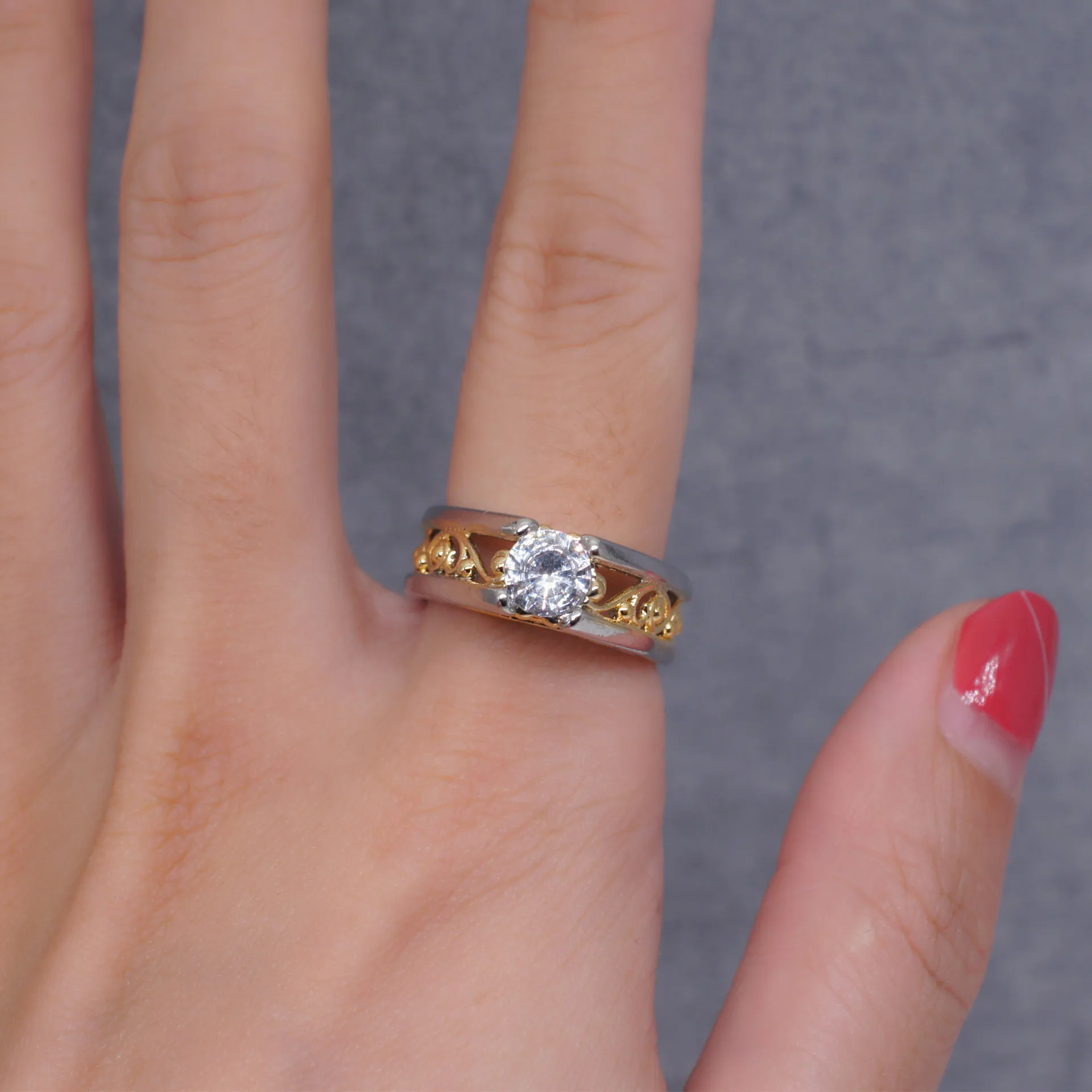 S925 Sterling Silver Ring New Creative Triangular Zircon Geometric Plated 18k Gold Color Separation