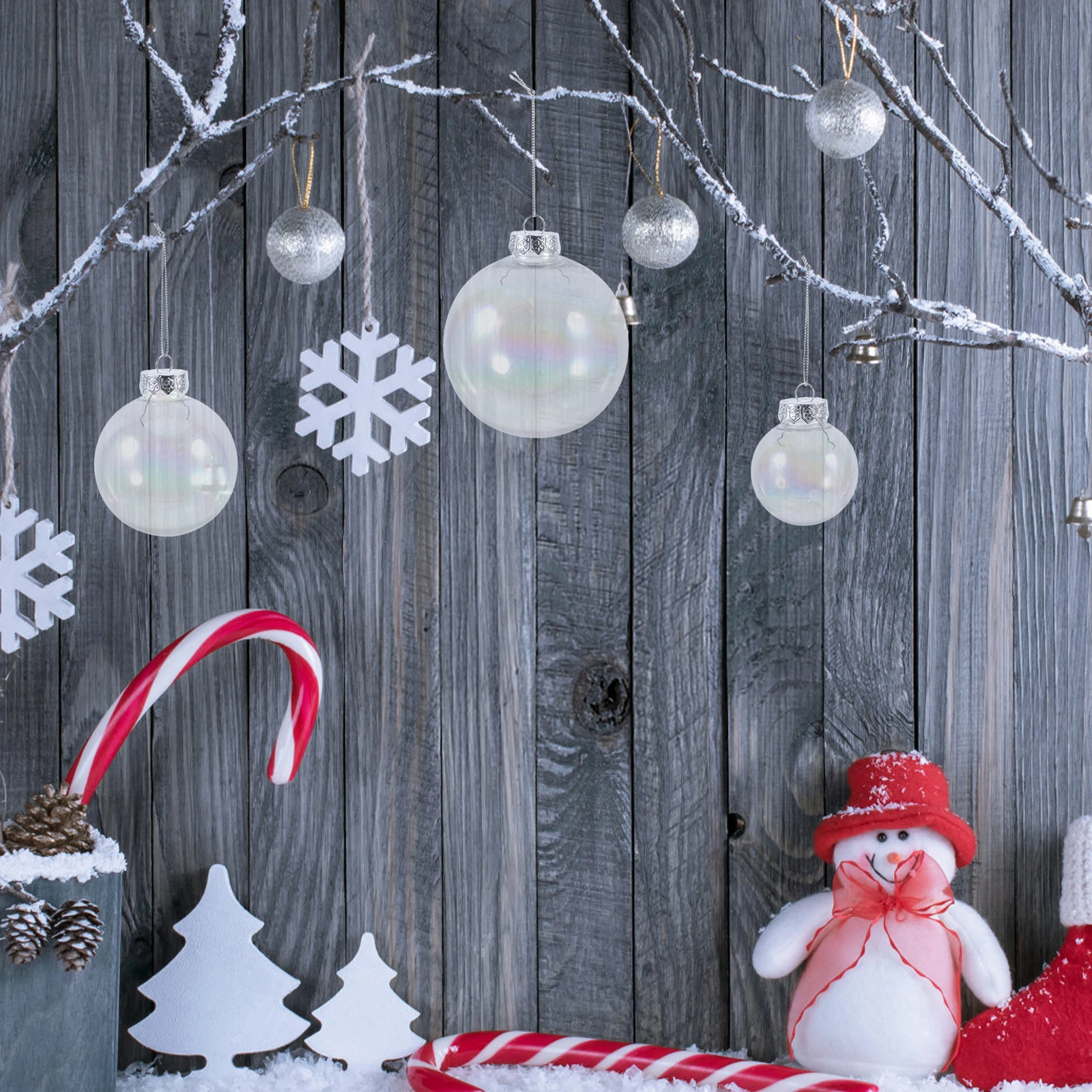 

9Pcs Hanging Tree Ball Ornaments Iridescent Christmas Decorative Balls for Fireplace Window Door Theme Party Decoration Set