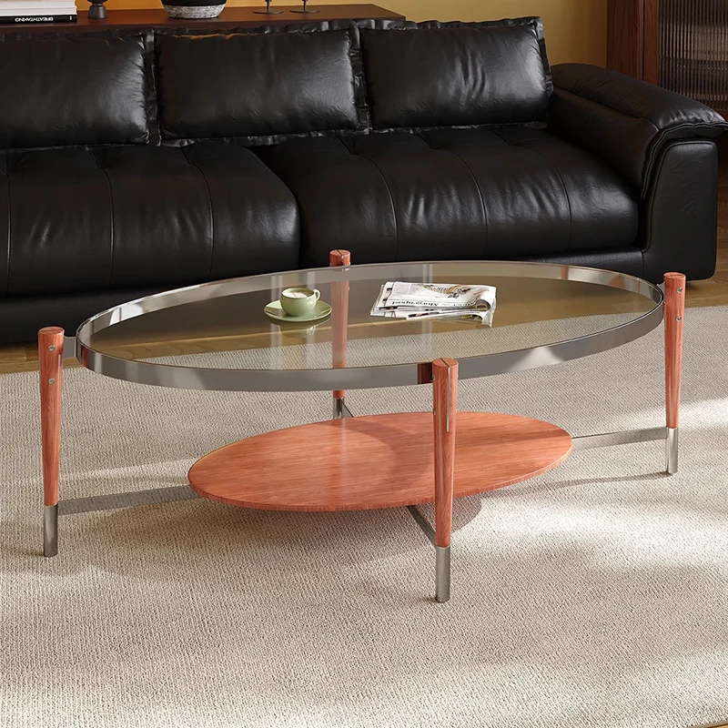 

m ​​Mid-Century Luxury Oval Tempered Glass Coffee Tables Stainless Steel Office Home Coffee Furniture ​​ m
