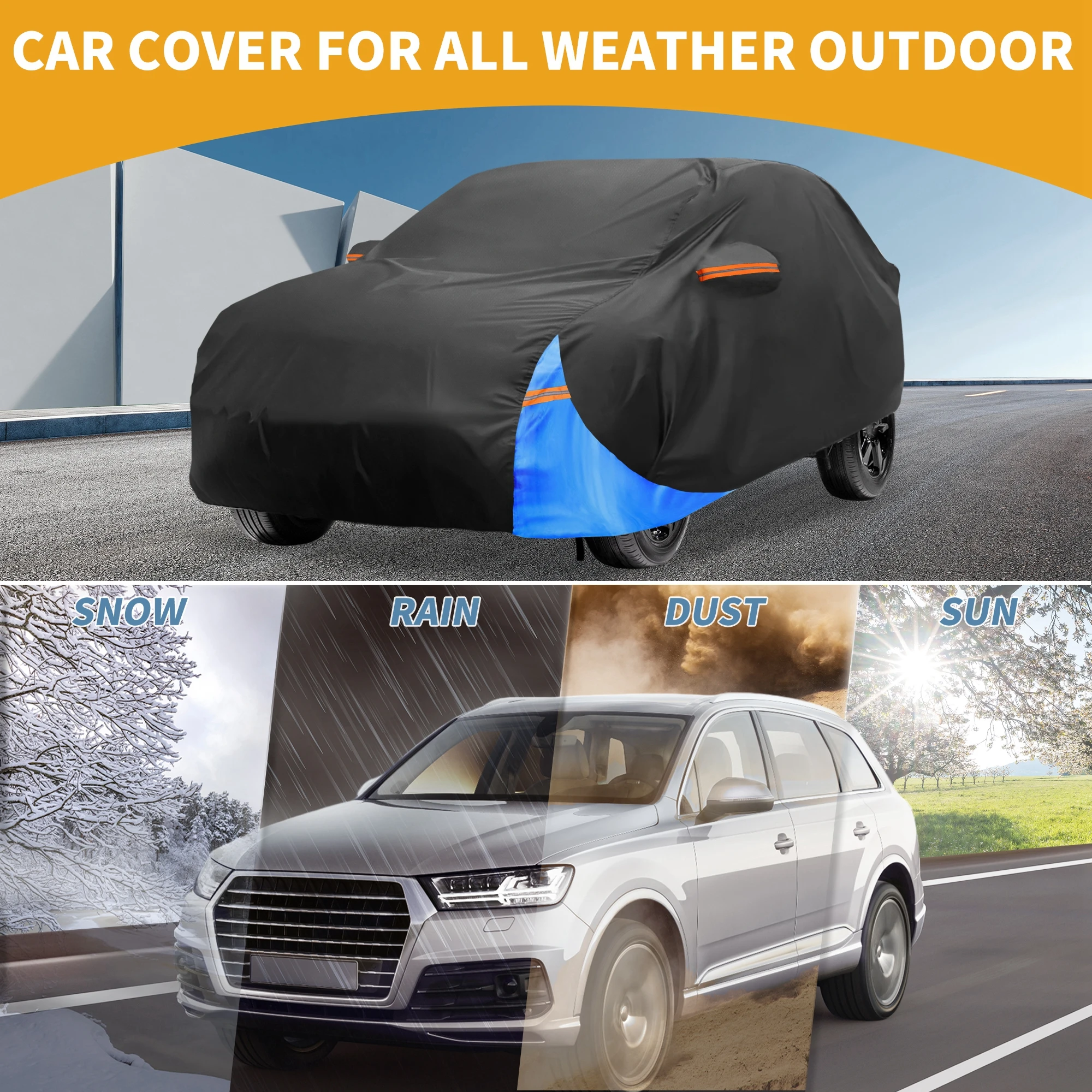 

Чехол для автомобиля Uxcell, водонепроницаемый, всепогодный, для Hyundai Tucson 2004-2024, черный, синий, 210D-Pu