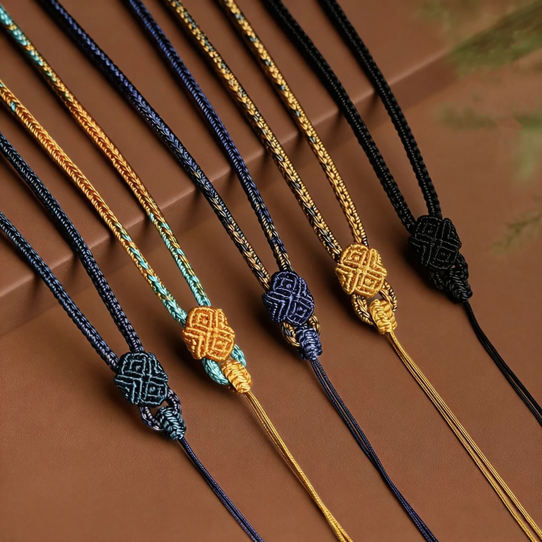All Hand-woven Chinese Antique Rui Knot Adjustable Gold Pendant Rope Necklace Lanyard Luxury Jade Sweater Chain Rope Ins Jewelry