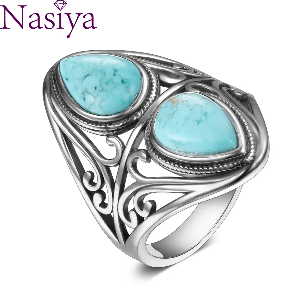 S925 Sterling Silver Rings Original Design Vintage Natural Turquoise Ring for Women Men Female Fine Jewelry Gifts