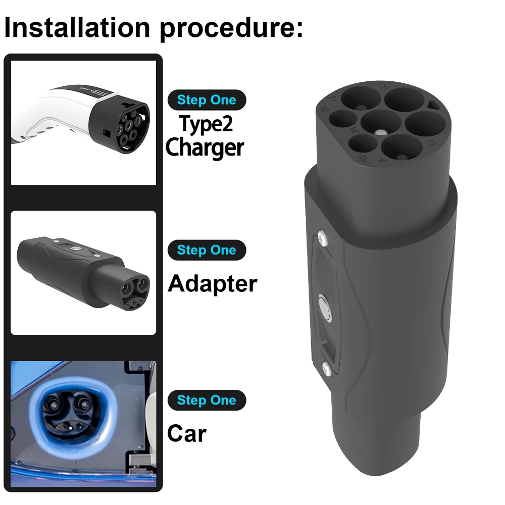 UNIRISE Type2 to Tesla EV Adapter Connector 32A 7KW IEC 62196 to NACS Convertor for Tesla Model 3 Y S X Electric Cars Charging