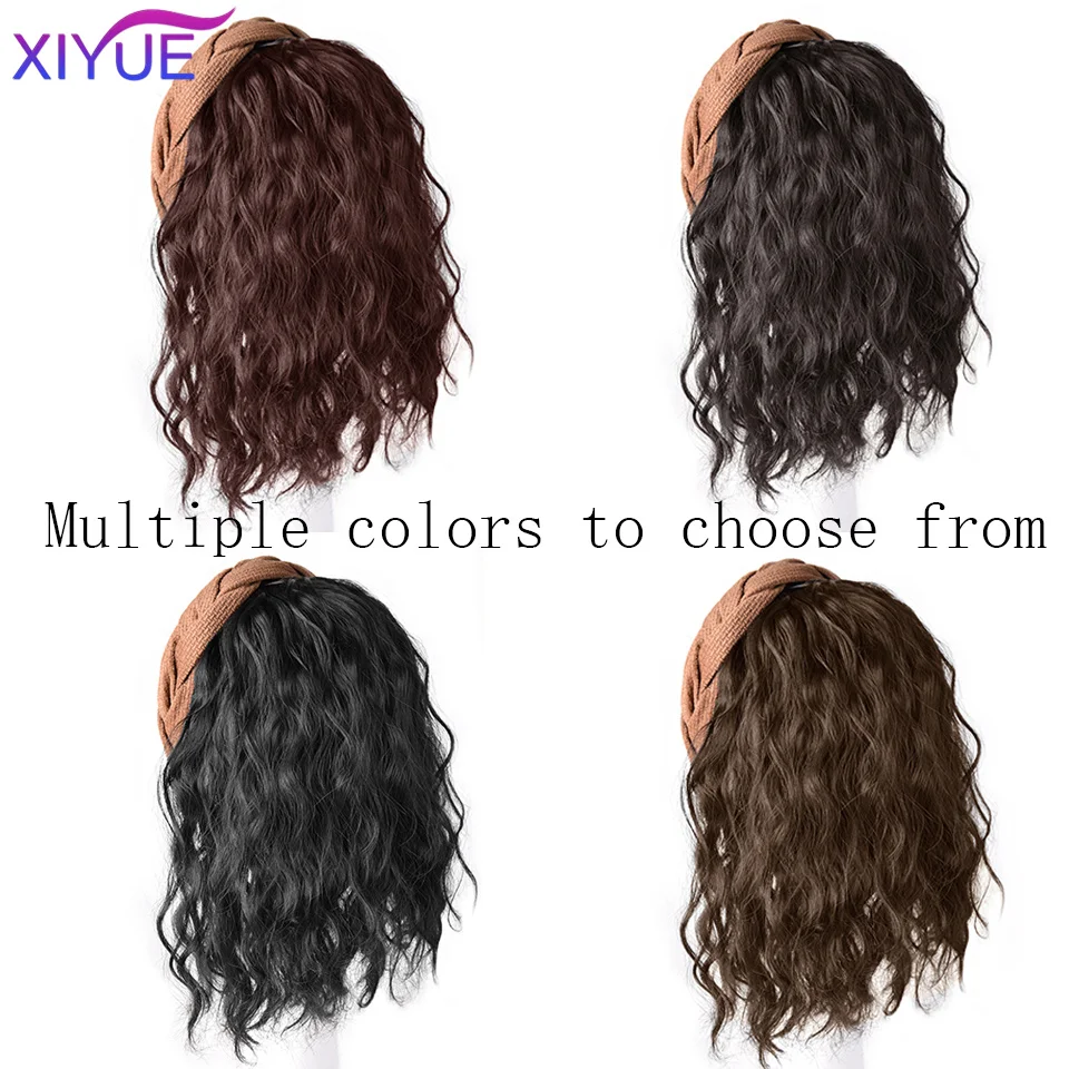 XIYUE Long Wavy Curly Headband Wig Clip on Hair Extension U-Shaped Hairpieces Synthetic Natural Fake Half Wig for Women