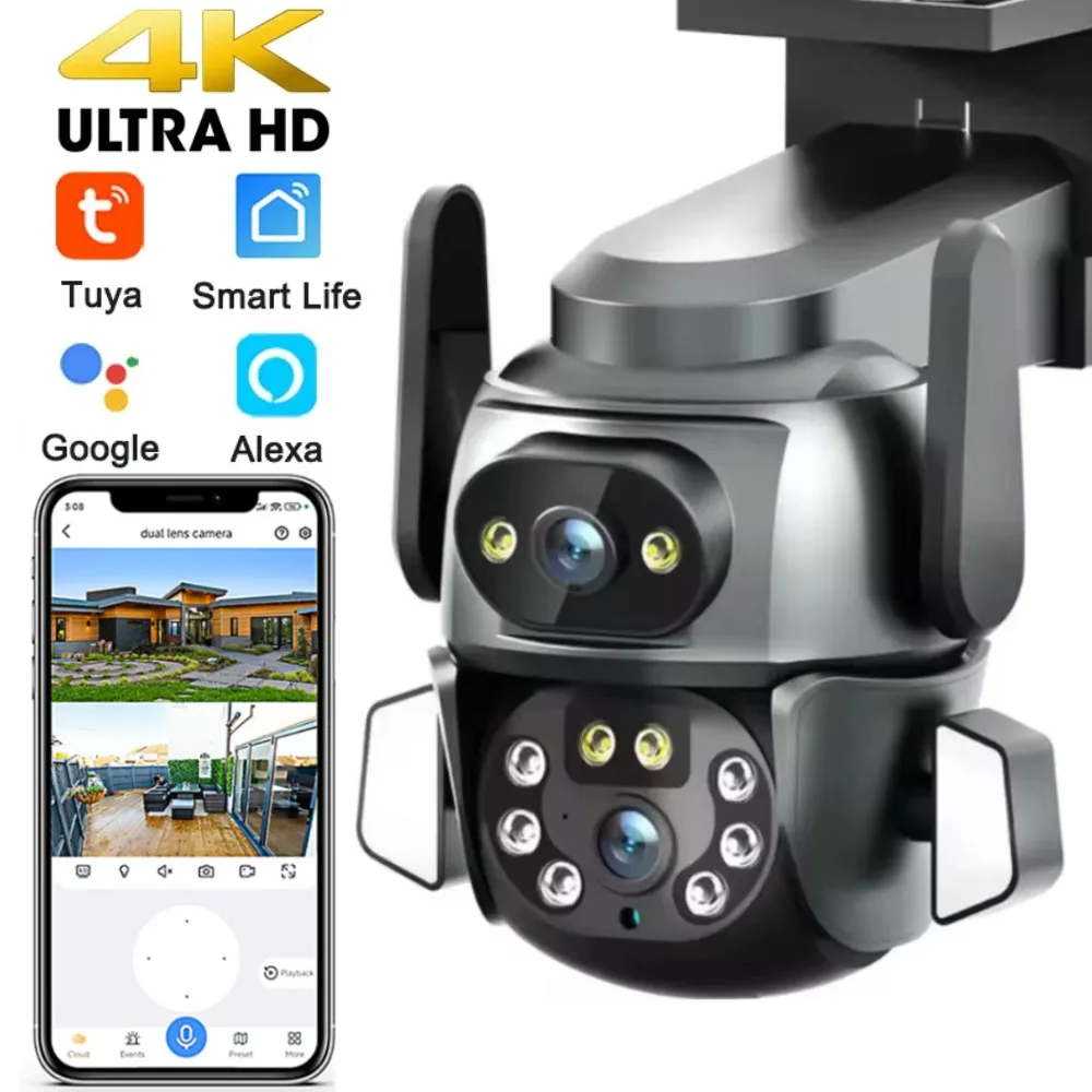 camera de rastreamento automatico do corpo ai 4k 8mp wifi ptz tela dupla binocular cctv alexa seguranca inteligente ip66 monitoramento tuya mm 01