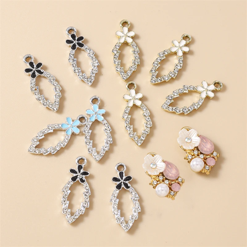 

20pcs 10x25mm Cute Crystal Leaf Charms Enamel Flower Charms Pendants for Jewelry Making Necklaces Earrings DIY Crafts Supplies