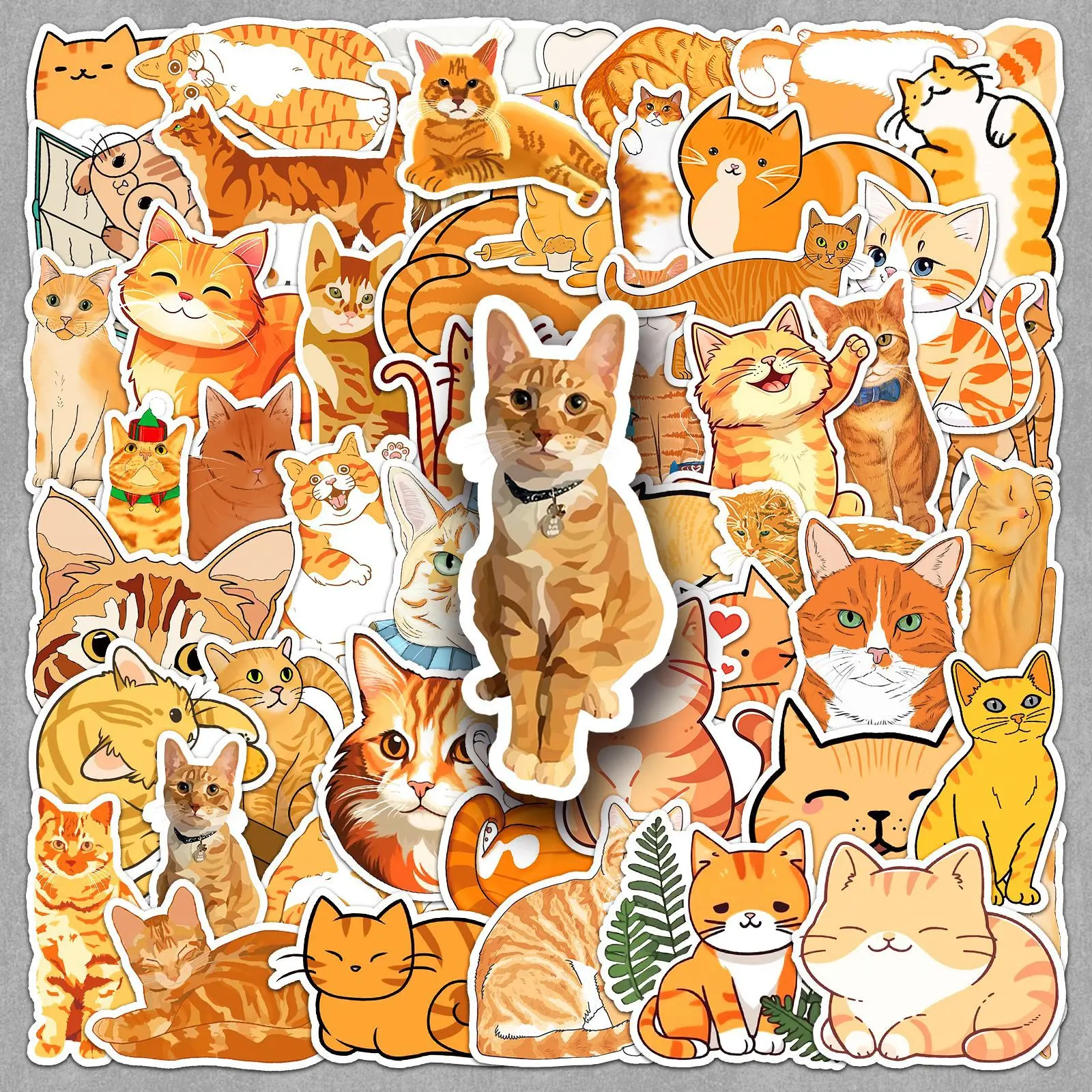 

50PCS Orange Cat Cute Pet Cartoon Cat Painted Style Doodle Decoration Laptop Guitar Mobile Case iPad Waterproof Sticker Kids Toy
